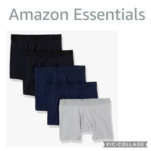 NEW AMAZON ESSENTIALS 5 PK COTTON JERSEY BOXER BRIEF BLACK NAVY GRAY